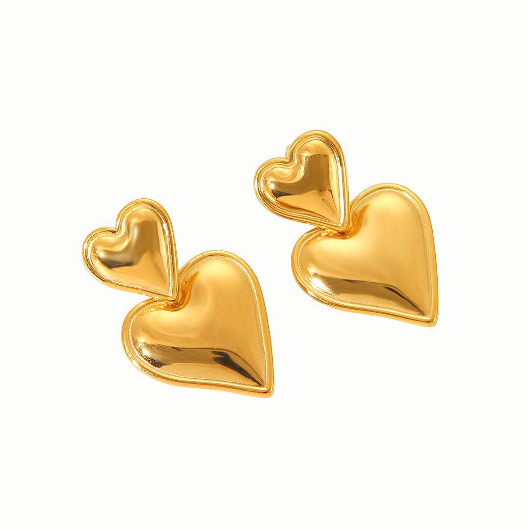 Orecchini Double Heart Foil in Acciaio Dorato
