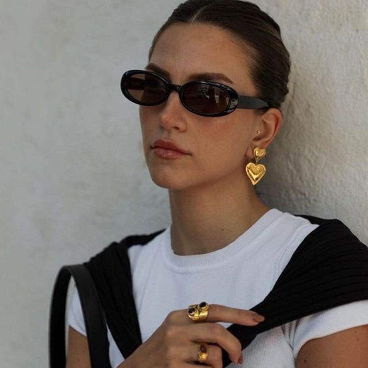 Orecchini Double Heart Foil in Acciaio Dorato